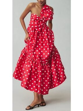 NWT Anthropologie Atsu Sally Bow Maxi Dress Red Polka Dot